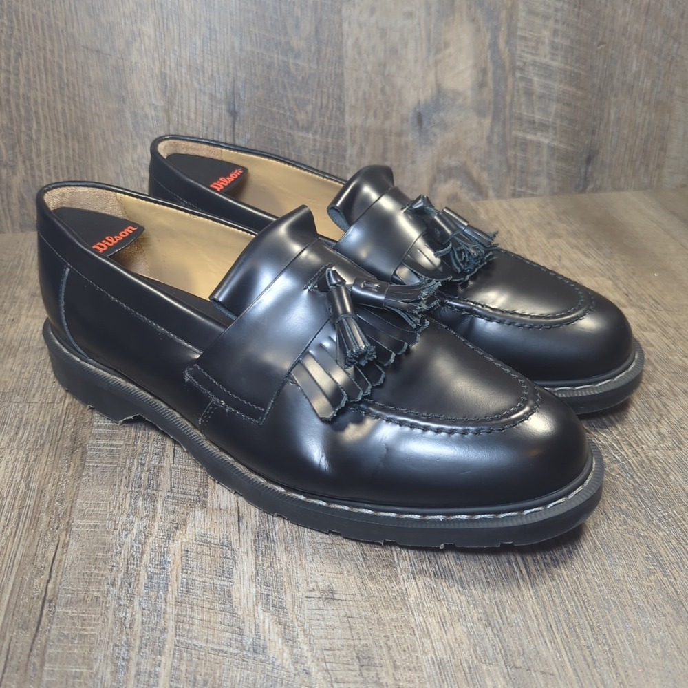 Solovair Black Hi-Shine Leather Tassel Loafers Made England Mens US 12.5 UK 11.5